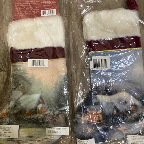 Vintage Thomas Kinkade Set Of 2 Silent Night and A Christmas Welcome Stockings - Picture 6 of 14